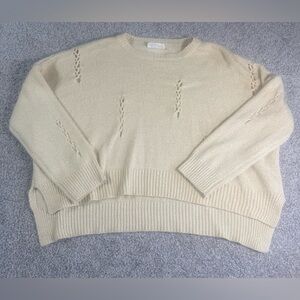 The Native One Boutique Boxy Crop Cream textured casual  Knit Sweater –  small